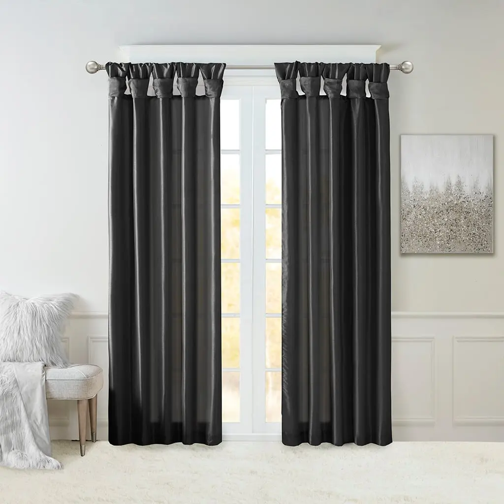 Madison Park Emilia Twist Tab Lined Heavy Curtain Panel - Black, 50x108x0.13 in, OEKO-TEX Certified, Machine Washable Home Decoration Curtain for Bedroom Window, Household Textile Accessory, Window Curtains Bedroom