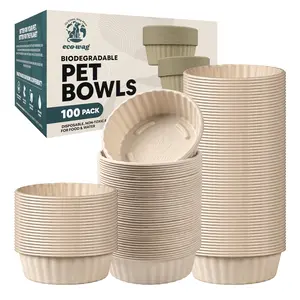 EcoWag Biodegradable Pet Bowls - 100 Compostable Paper Refills for Food & Water, Fits Puppy, Cat, & Large Breed, Heavy Duty Travel Bowl Set for Dogs