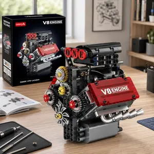 V8 Engine Building Kit, Runable Miniature Scale V8 Model Set with Battery & Motor, Detailed Components, 8 Cylinder Car Engineering Toy Building Blocks Engine Assembly Kit Stem Learning Construction Set for Kids Adults (478 Pieces)