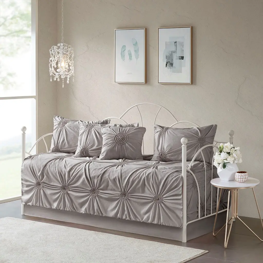 Reversible Daybed Cover Set, 6 Pieces, Dark Gray – Twin Size Bedding with Cover, Bolster, and Pillow Covers, Soft Durable Fabric, Easy Care, for Living Room or Guest Room