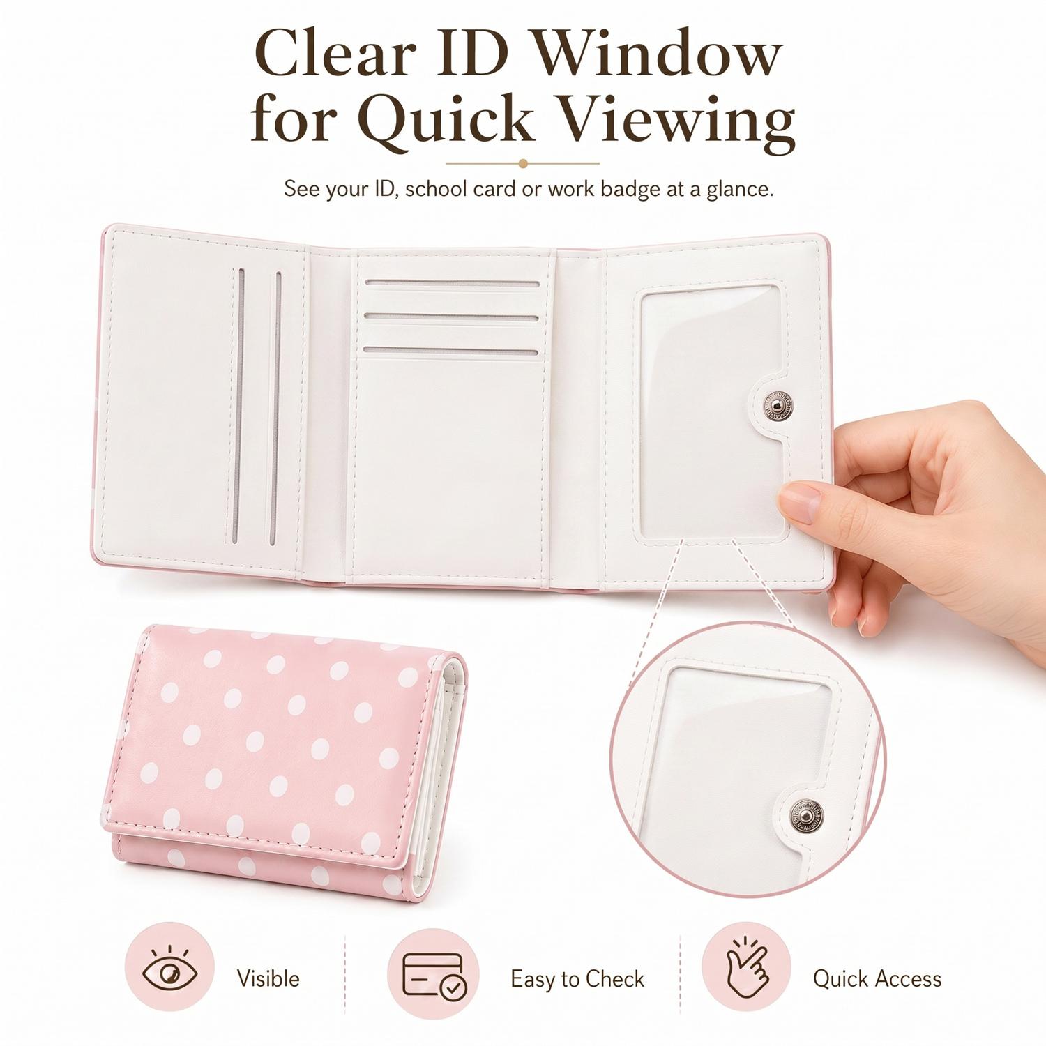 Cute Polka Dot Mini Wallet for Women, Slim Trifold Card Holder, Small Lightweight Purse for Cards, Cash, Travel & Daily Use