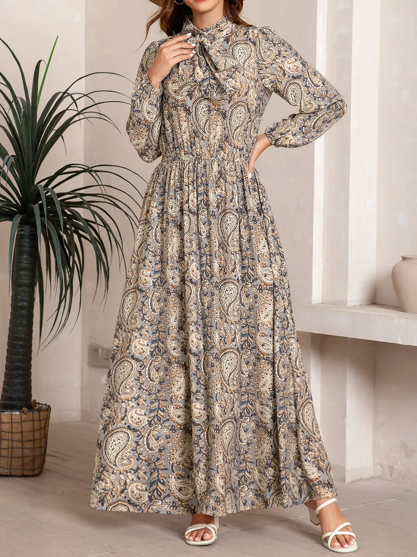 Mulvari Floral Long Robe with Bow Tie, Elegant and Feminine Design for Casual Wear or Gift, Comfortable and Stylish Women's Loungewear