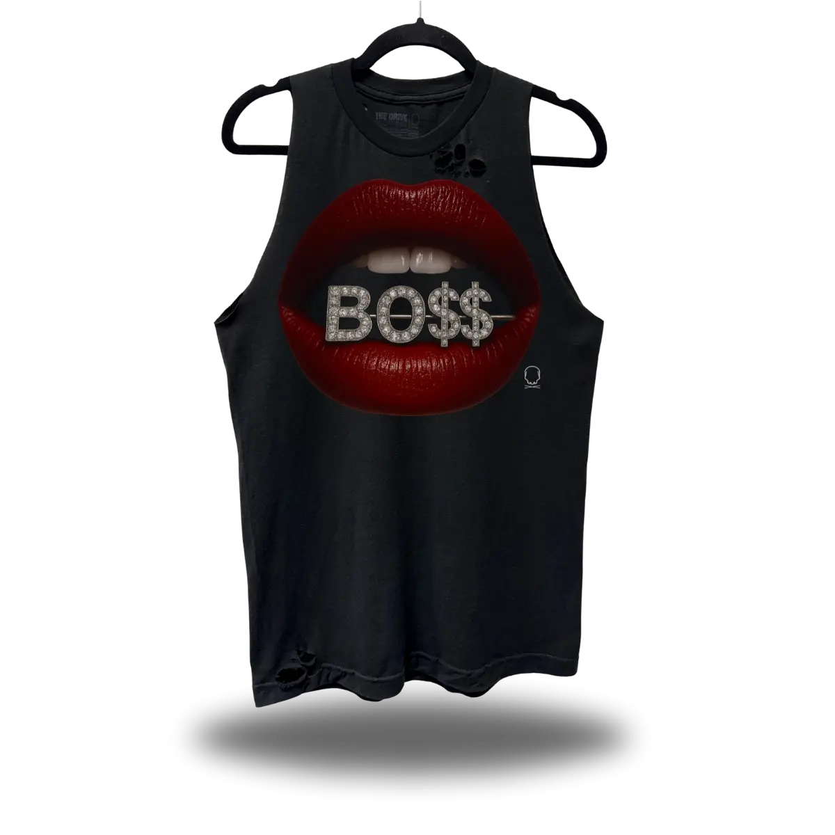 TheDriveClothing Boss Lips Road Rash Black Tank Top – Graphic Sleeveless Shirt, Unisex Cotton Tank, Multicolor Print Streetwear Gym Tank, Bold Casual Wear