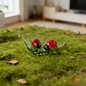 Mini Glass Ladybug & Leaf Ornament – Perfect Desk Decor for a Peaceful Home Vibe