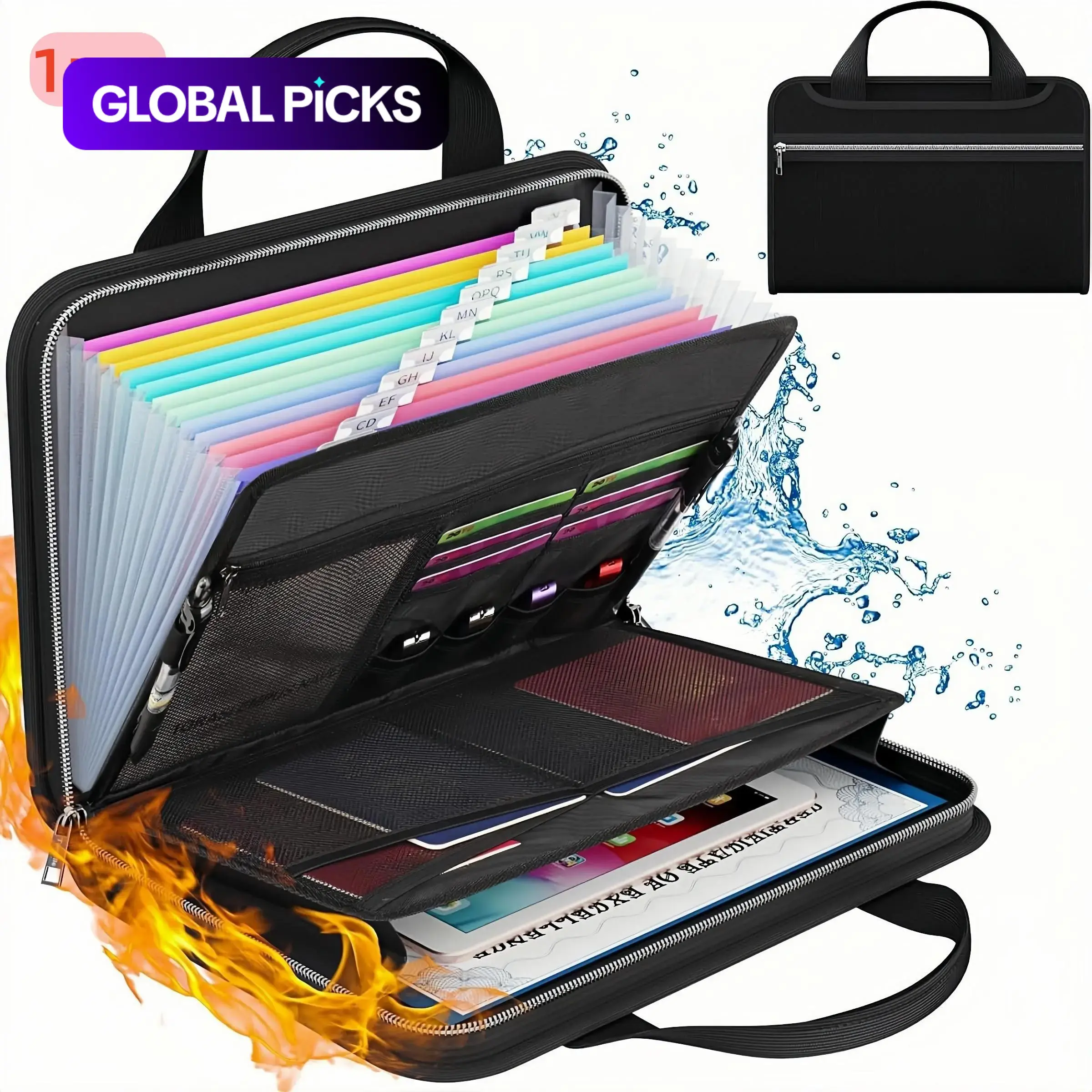Fireproof File Folder with Handle, Large-Capacity A4 Document Bag, Document Storage Bag & Paper Organizer, Office Stationery & Supplies #GLOBAL PICKS