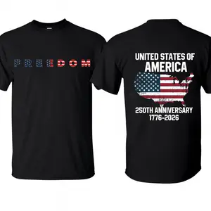 USA 250th Anniversary Freedom, Cotton, Patriotic Map Graphic, Unisex, 2-Sided Print.