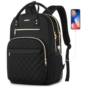 YAMTION TSA Friendly Laptop Backpack for Women | 15.6 Inch Water Resistant Work Backpack with USB Port & Luggage Strap  Quilted Fashion Laptop Backpack for Women