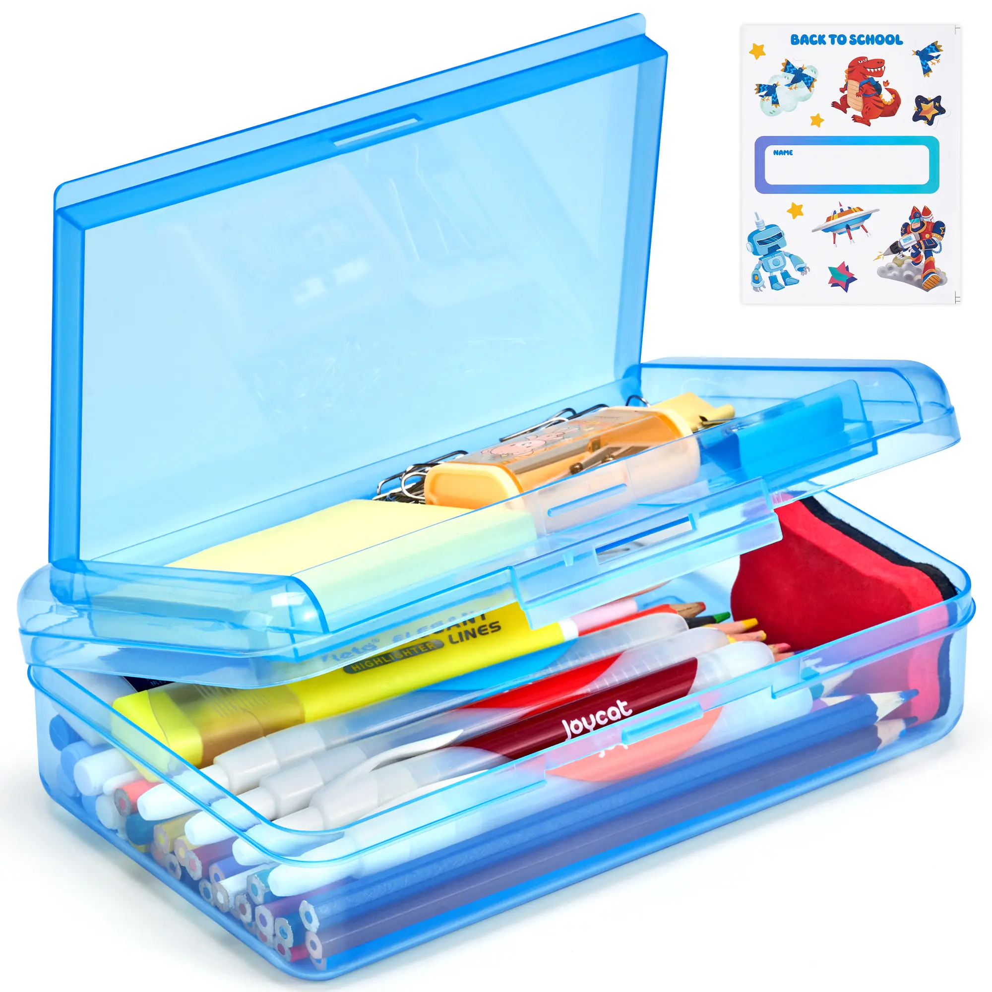 GAMENOTE Cute Double-Layer Hard Plastic Pencil Box with Latch - Large Stationery Organizer for Girls and Boys, with Fun Stickers for Art Projects & Back to School Writing Tools Storage, Student Supplies