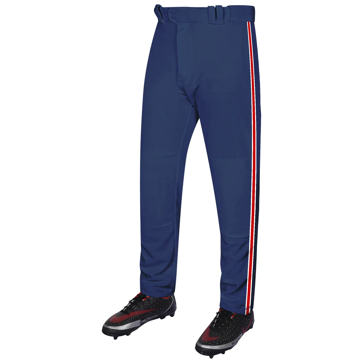 Exxact Sports Proline Full-Length Striped Baseball & Softball Pants for Male Youth/Adults, Relaxed Open Bottom Fit, Lightweight Synthetics, Machine Washable, Quick Dry, Anti-Odour, Stretchable, Breathable, Stain-Resistant (3XL-6XL, Navy/Red White), Multi-