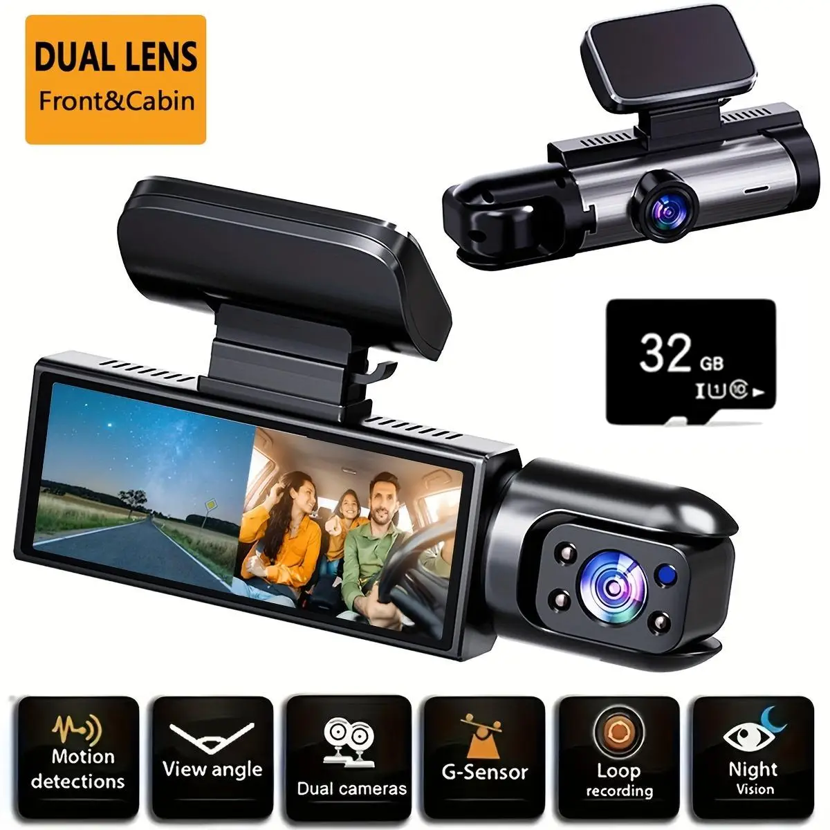 3.16inch Dual-Lens Dash Camera - 1080P HD Night Vision, G-Sensor, Wide Angle, Loop Recording for Safe Driving, Blue Photodiode Position Adjustable Wit