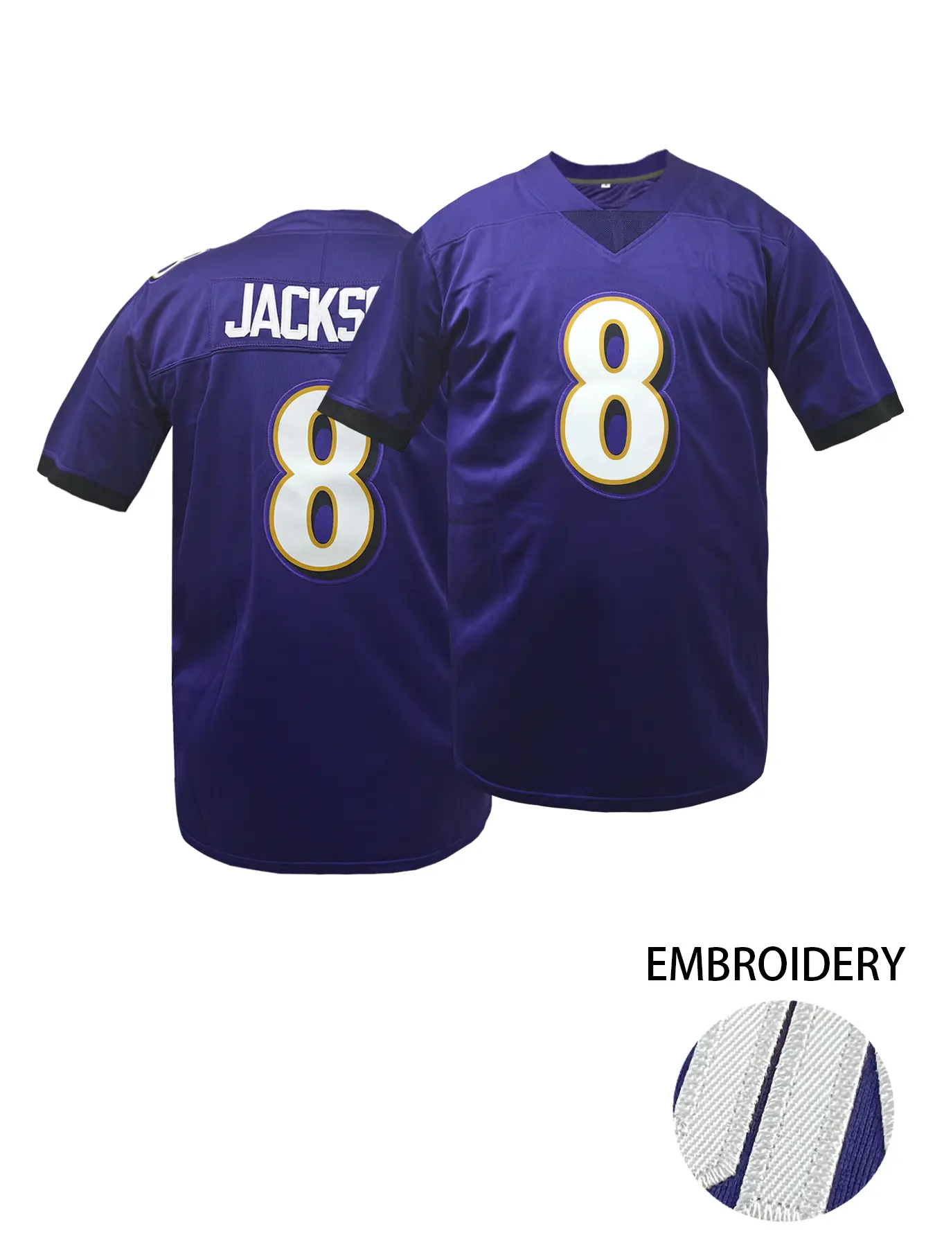 Men's Baltimore #8 Football Jersey, Loose-Fit Short Sleeve Embroidered Rugby Jersey, Sportswear Top, Breathable V-Neck, All-Season Comfort, Machine Washable, for Team Sports, Casual & Game Day