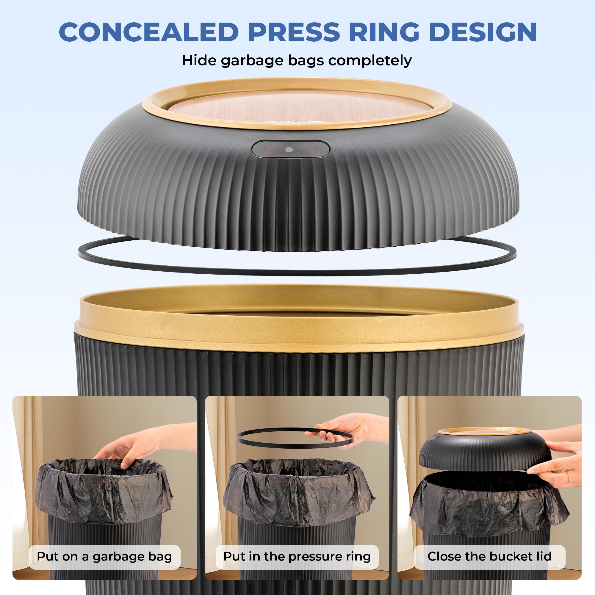 Pukomc Motion Sensor Trash Can with Lid - Touch-Free Waterproof Motion Sensor Trash Bin for Bathroom, Kitchen, RV, Laundry, Outdoor Use White Home Goods Multifunctional Trashcan Black