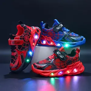 Spider Pattern LED Children's Sports Shoes, Nighttime Illumination, Stylish and Attention-Grabbing, Breathable and Non-Slip Athletic Shoes, Suitable for All Seasons, Ideal for Boys and Girls Aged 1-6