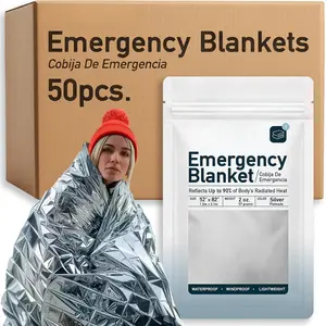 50 Pack of Emergency Blankets - Bulk Heat Reflective Blankets for Winter Survival Kits, Disaster Preparedness, Cold Weather Camping, and Homeless Care Packages