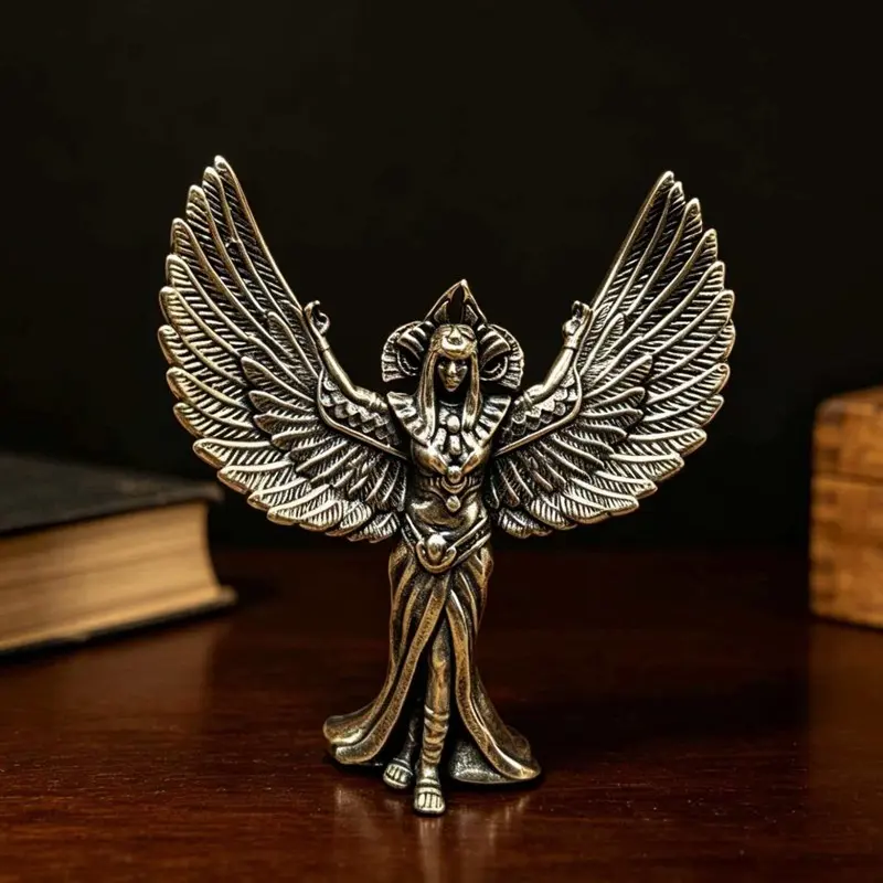 Isis Goddess Brass Statue, Winged Guardian Artistic Decorative Home Decor Sculpture, Vintage Living Room Office Desk Decor Figurine Ornament, Creative Gift Craft