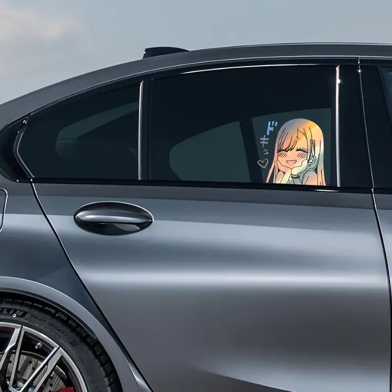 A Cute Anime Girl Car Sticker, Cartoon Style Vinyl Sticker, Suitable for Car Windows and Bumpers, Single Piece Left Self-adhesive Sticker, Suitable for Glass, Metal and Ceramic, Smooth Surface Treatment, Decorative Car Parts, Universal Car Sticker