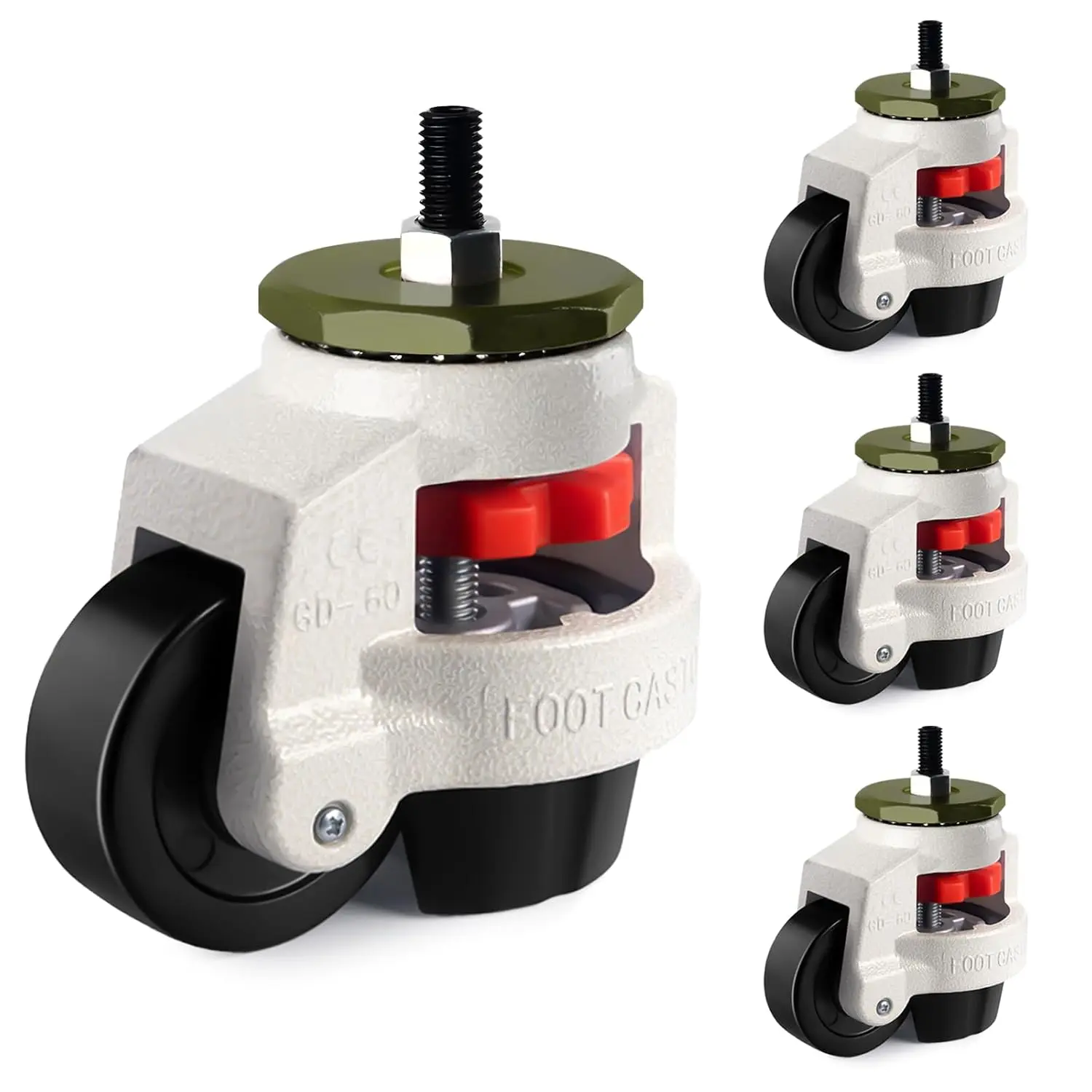 Leveling Machine Casters with Nylon Wheel and Rubber Foot,Retractable Workbench Caster,Loading Capacity 2200 Lbs-4PCS(2 INCH)