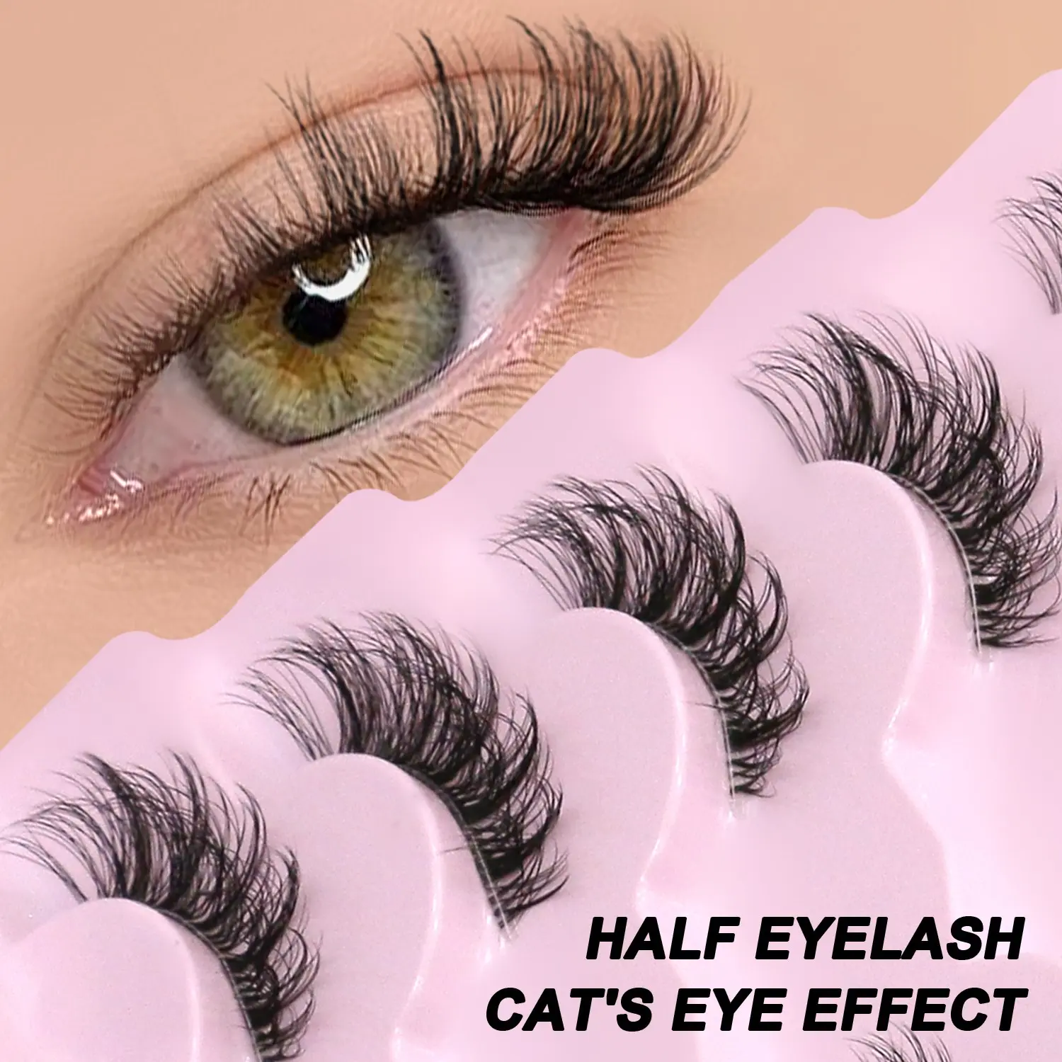 Groinneya Transparent Band Half Eyelashes 7 Pairs Cat Eye Lashes Airy Natural False Lashes Reusable Waterproof Faux Mink Eyelashes,Wispy Creat Eyelash Extension D-Crul Volume,Suitable For Any Occasion, High Quality Eyelashes