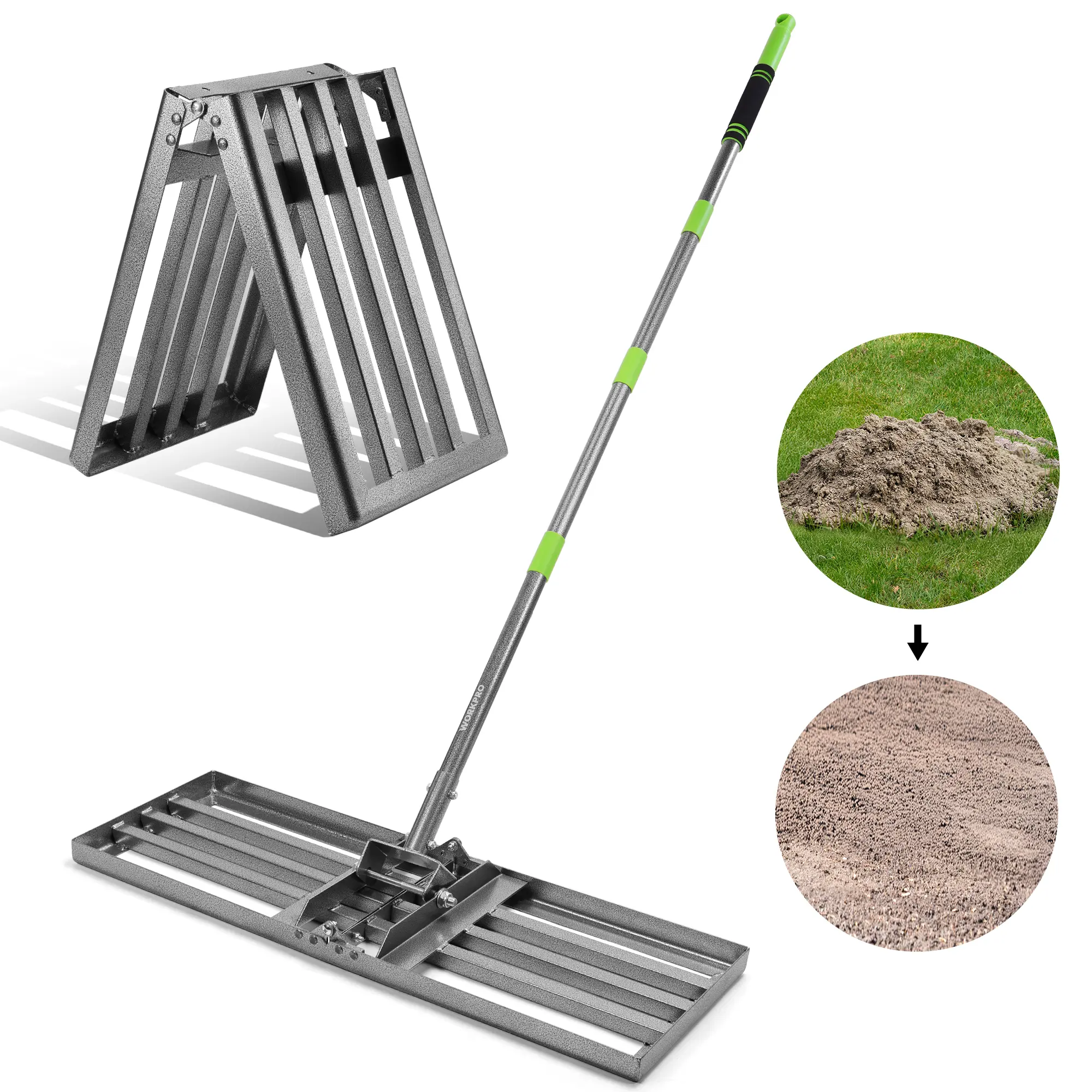 #blackfriday WORKPRO Lawn Leveling Rake, Heavy Duty Leveling Rake with 30” x 10” Ground Plate, Yard Leveling Rakes with 6FT Adjustable Handle, Metal Lawn Leveler for Garden, Backyard, Golf Course, Farm, Pasture