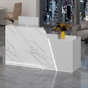 Multi - functional Modern Office Reception Desk | Made of Solid Wood Multi - layer Board, with Marble - textured Finish, Adaptable to Two Specifications, Equipped with LED Ambient Lighting, Lockable Storage and Cable Management System