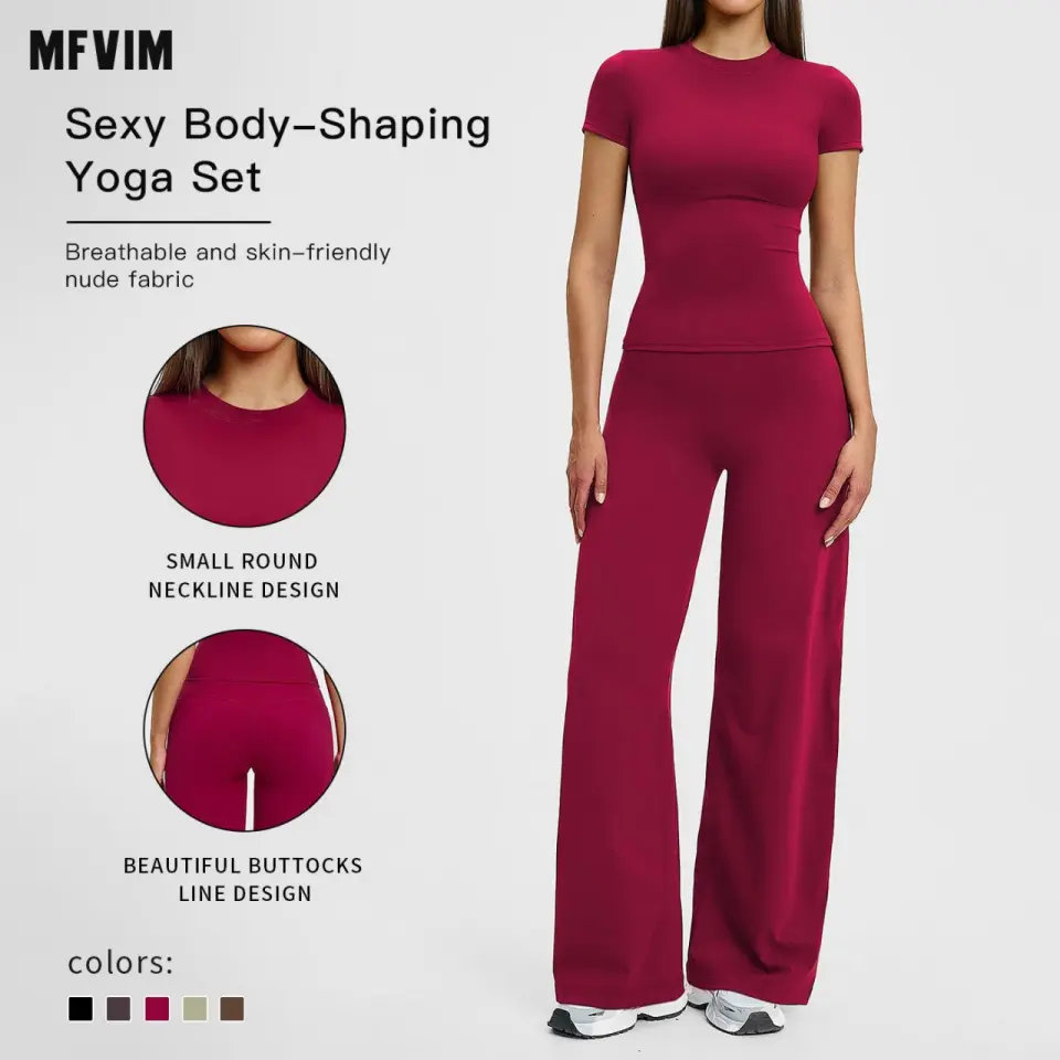 Women’s Solid Color Top & High Waist Leggings Sports Set by MFVIM - Casual, Comfortable, Breathable Two-Piece for Yoga, Gym, Workouts, Running, Ladies’ Gym Sportswear for All Seasons, Yoga Clothing Set,summerwins,travel essentials,camping essentials