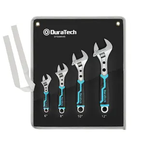 #Summervibes DURATECH Adjustable Wrench, 3-in-1 Spanner with Box End/Hex Function, CR-V Steel, Metric & SAE Scales, Chrome-plated, Bi-material soft Grip