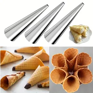 Non-stick Cream Horn Molds Stainless Steel, 4.88 inch Large Size Cannoli Tubes Kit Pack of 12 Baking Cones Pastry Roll Horn Croissant Mold - Christmas Anniversary Free Standing Cone Shape