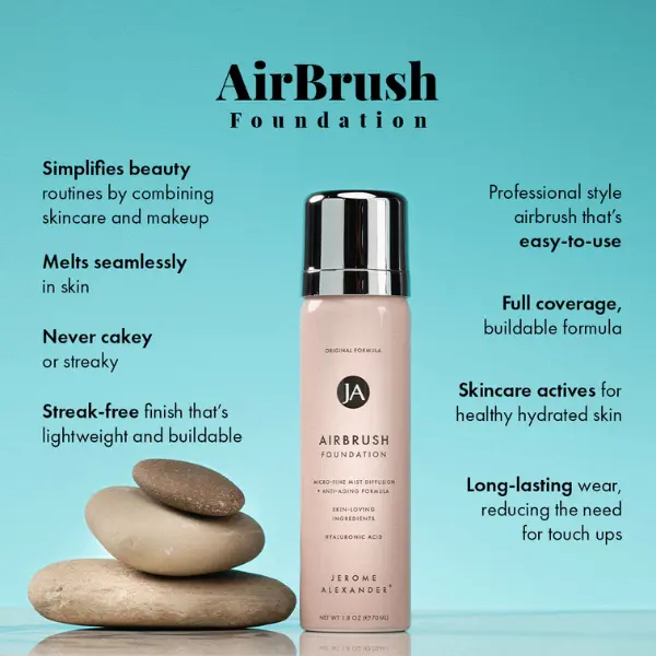 Jerome Alexander Cosmetics AirBrush Makeup Essential 2-Piece Set -   Full Coverage Buildable Formula - Skincare Actives for Hydrated Skin - Professional Finish