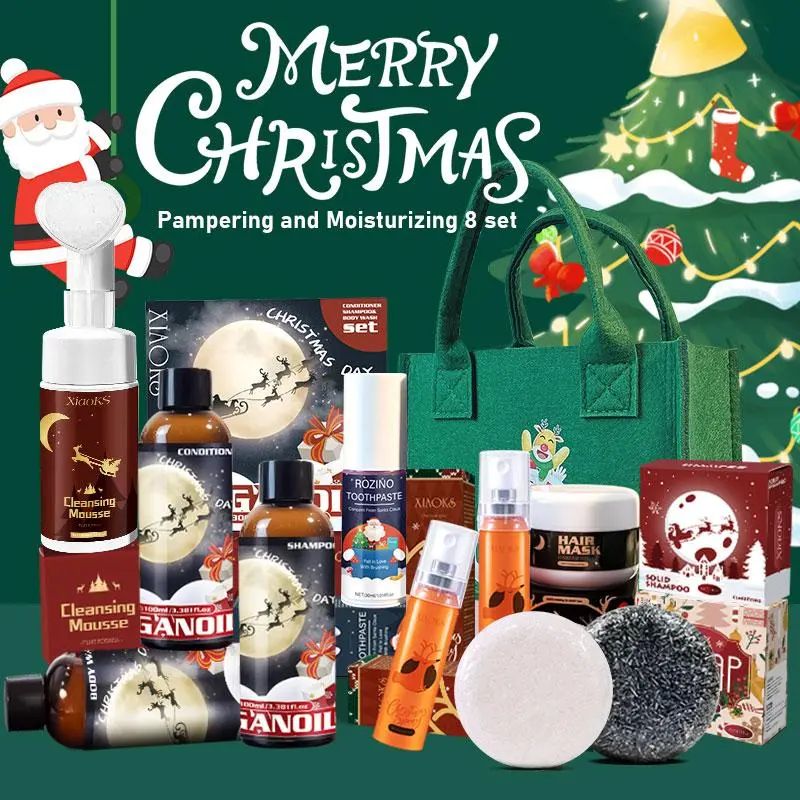 ROZINO Christmas Gift Set for Women - Pampering and Moisturizing 8 Piece Set Includes Bubble Bath Body Wash Hair & Lip Care Products Perfect for Mom Wife or Yourself Soothing Skin Repair Hydrating Moisturize Mask Cleansing