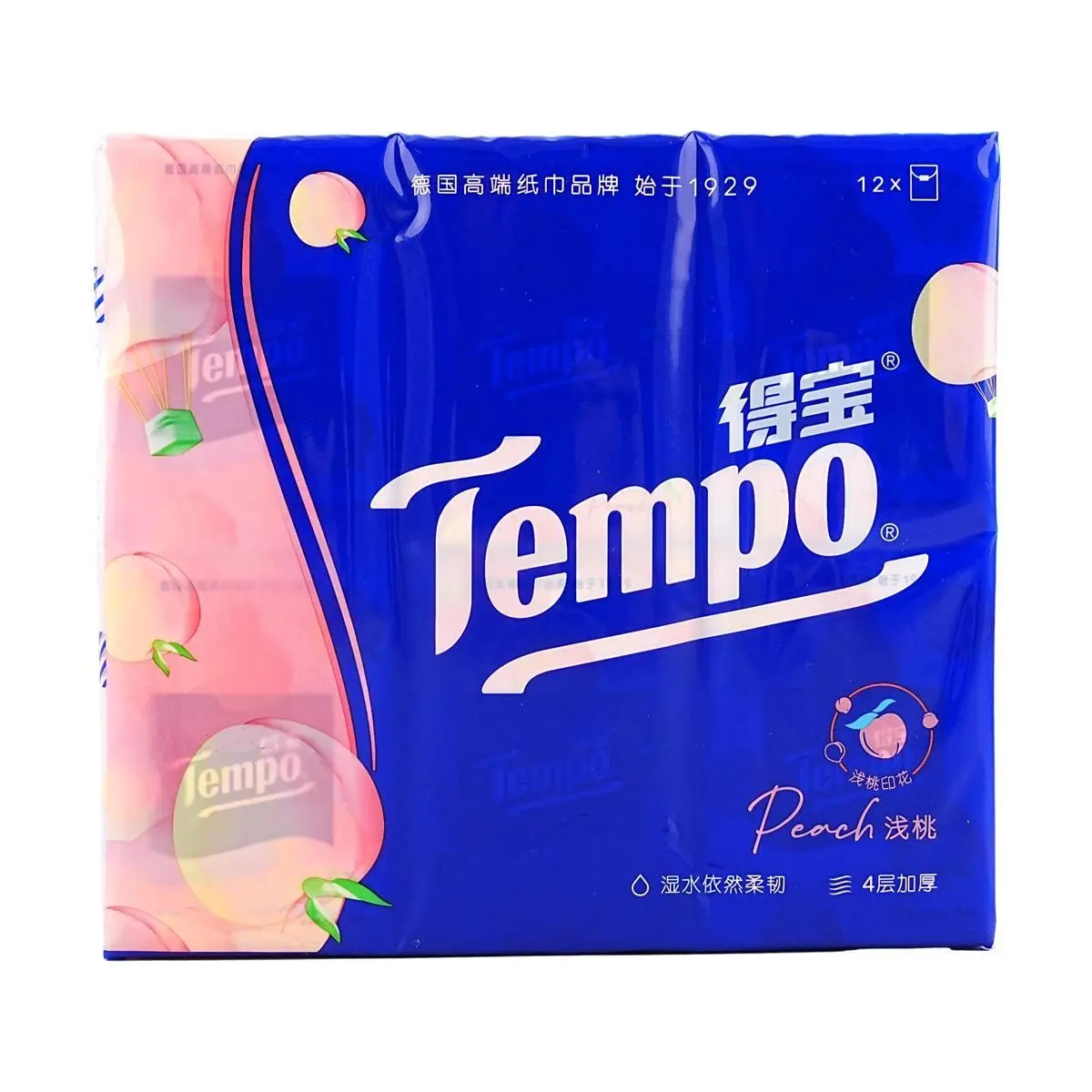 TEMPO Sweet Peach Scented Pocket Tissues 12 Packs Mini Travel Handkerchiefs Portable Toilet Paper