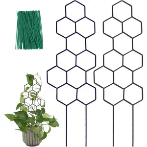 Small Trellis for Potted Plants, 15.94 inch Metal Plant Trellis for Climbing Plants Indoor Pot Honeycomb Shape Lattice for Ivy Vines Hoya Houseplants Flower 2 Pack
