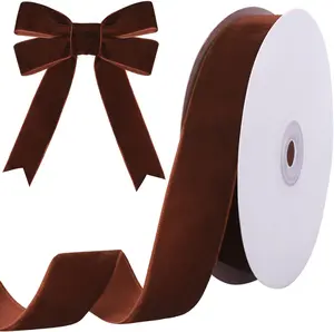 Brown Velvet Ribbon 1 Inch for Christmas Tree,Velvet Christmas Ribbon for Gift Wrapping Crafts Bow Wreath Holiday Decorations