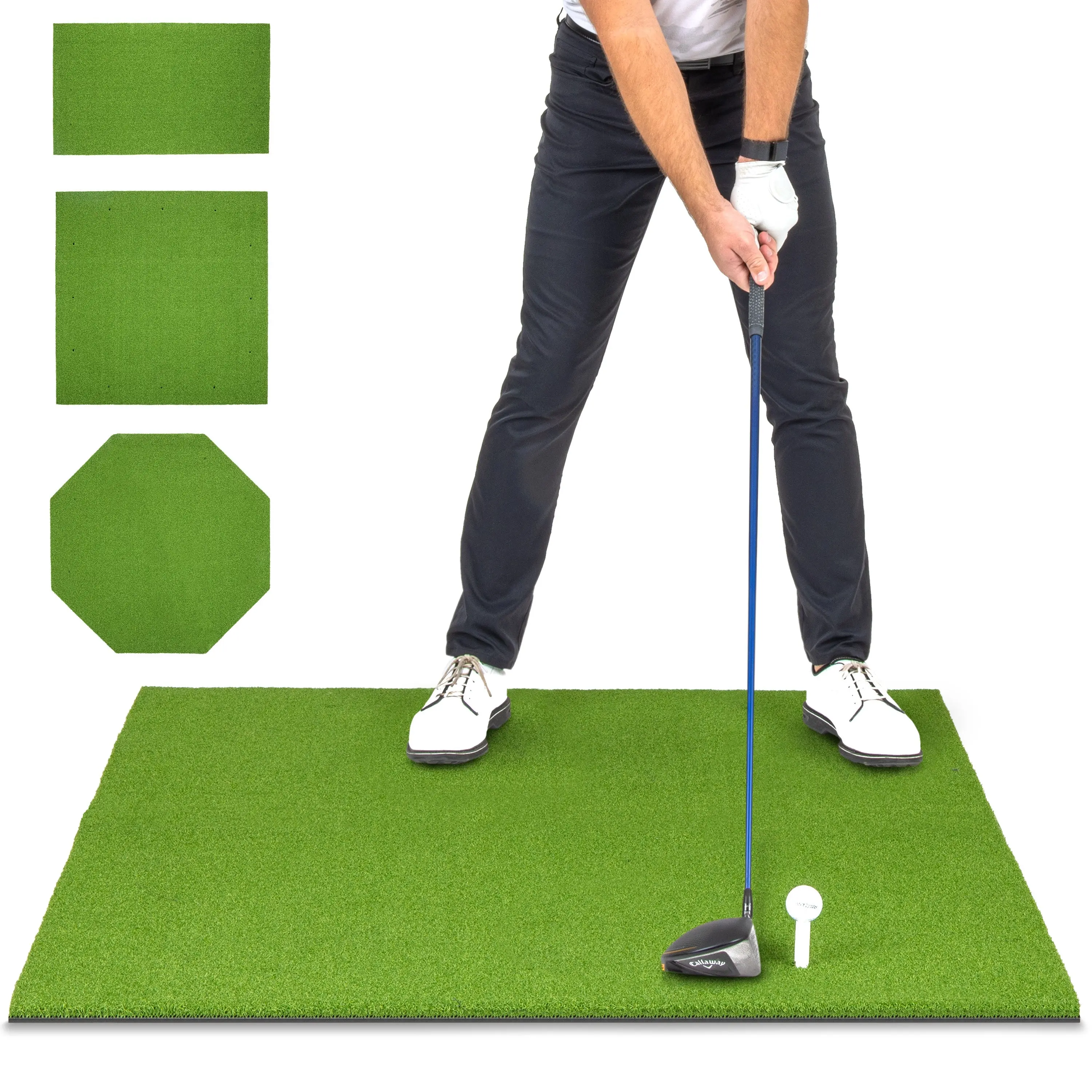 GoSports Golf Hitting Mat - PRO 5x4 ft Full-Swing Golf Training Aids, 5mm Artificial Turf Mat with Hard-Floor Grip & Mis-Hit Cushion for Indoor/Outdoor Swing Practice, 3 Rubber Tees, Practice Any Club Anytime