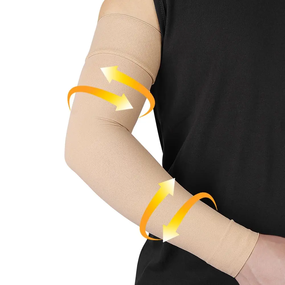 Solid Full Arm Compression Sleeve for Men and Women, 20-30mmHg Medical Support for Lymphedema and Pain Relief, Nylon, Compression Arm Sleeve