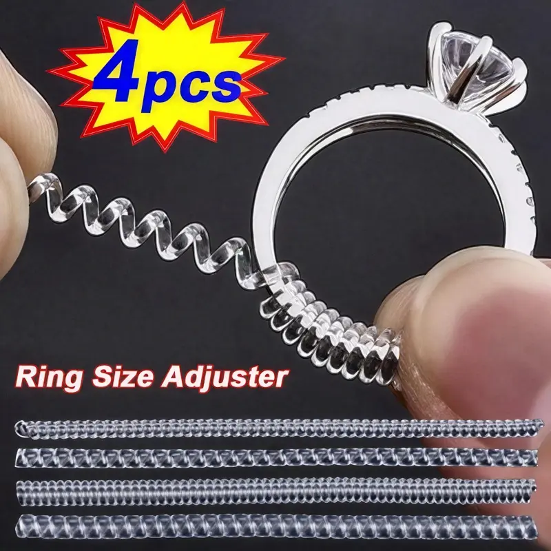 TPU Translucent Thin Round Invisible Adjustable Ring Size Adjusters - Fade-Free Spiral Spring Jewelry Protectors, Transparent Resizing Tools (Buy 4 Get 8), Adjustment