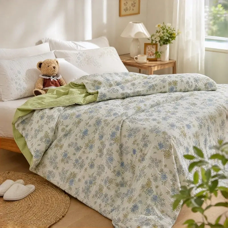 HOT LISTING! Floral Print Quilt - Summer Cooling Cotton, Lightweight, Breathable, Cozy, Flat Weave Bedding Comforter, Cool All Day, Machine Washable, 150cmx200cm/59inx79in & 200cmx230cm/79inx91in, In Stock, Fast Shipping