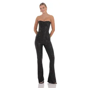Sequin Strapless Corset Jumpsuit in Black