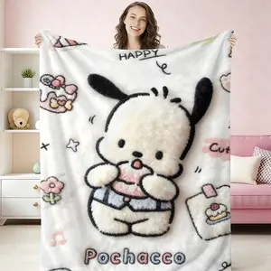 Pochacco Fluffy 3D Style Throw Blanket, Cute Sanrio Character Themed Cozy Blanket, Soft Fuzzy Lightweight Blanket for Fans, Anti-Pilling Washable Decorative Blanket
