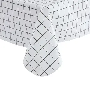 RAY STAR White Checked Rectangle PEVA Tablecloth With Flannel Backing Party Table Cloth 100% Oilcloth Waterproof