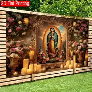 2D Flat Backdrop banner Our Lady of Guadalupe Icon Altar Decoration for Living Room, Bedroom, Office, Birthday Anniversary, and Home Decor & Party Photo Backdrop Easy Hanging for Outdoor Indoor