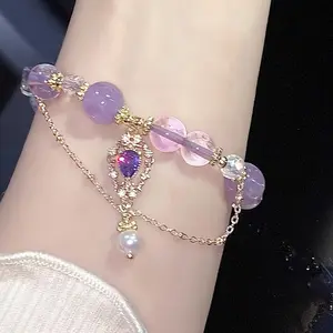 Elegant Amethyst Beaded Bracelet - Luxurious Purple Gemstone Hand String, Perfect Gift for Her, December Birthstone, All-Season Wear