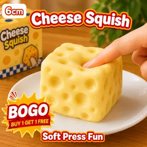 [BOGO] 6cm Squishy Cheese Block – Yellow Moldable Slow-Rise Stress Relief Toy, Non-Rebound Squeeze Fidget for ASMR, Anxiety & Sensory Play