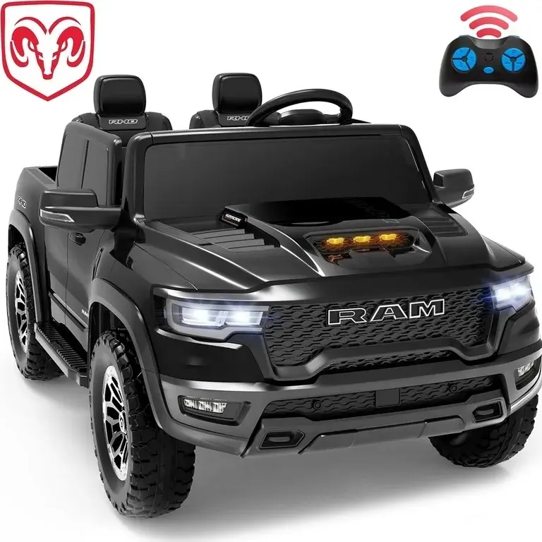 RAM 1500 24V Powered Ride on Cars for Kids, Extra large Real 2 Seat Ride on Toys with Remote Control, LED Light, MP3 Player, Electric Vehicles Ride on Truck for Boys Girls Gifts