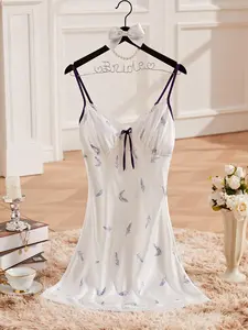 Women's All Over Print Floral Lace Nightdress, Sexy Comfy Cami Nightgown for Women, Ladies Sleepwear for All Seasons, Womenswear