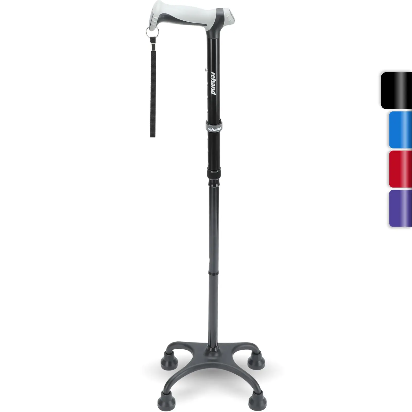 REHAND Quad Cane, Foldable Walking Cane for Men & Women with 4-Pronged Base for Extra Balance & Stability-Adjustable, Lightweight, Collapsible, Walking Stick for Right or Left Handed Seniors & Adults Non-Slip Replacement Lightweight self  defence