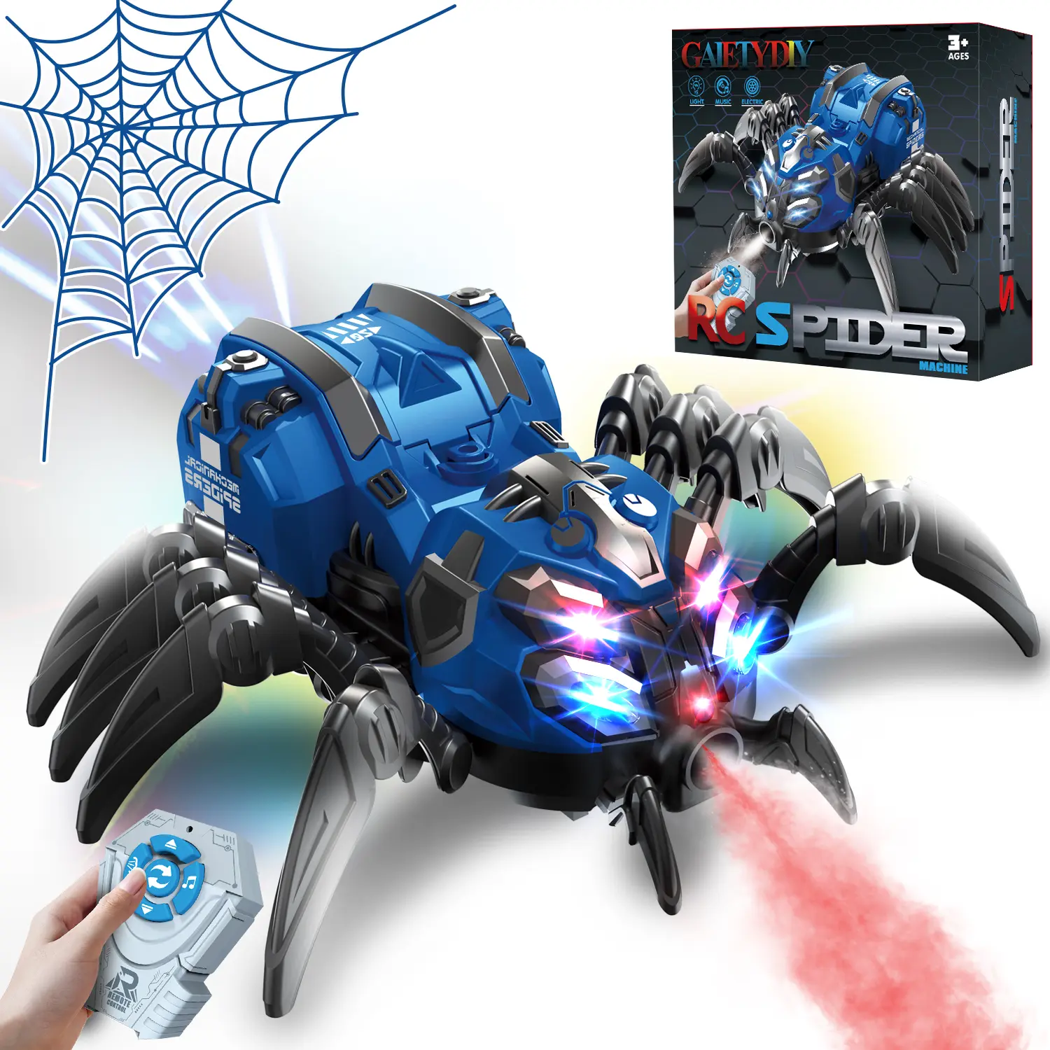 GAIETYDIY RC Spider Robot Toy - 2.4GHz Remote Control, Lights, Music, Spray, Realistic Design - Halloween Gift for Kids, Ideal for Parties & Pranks