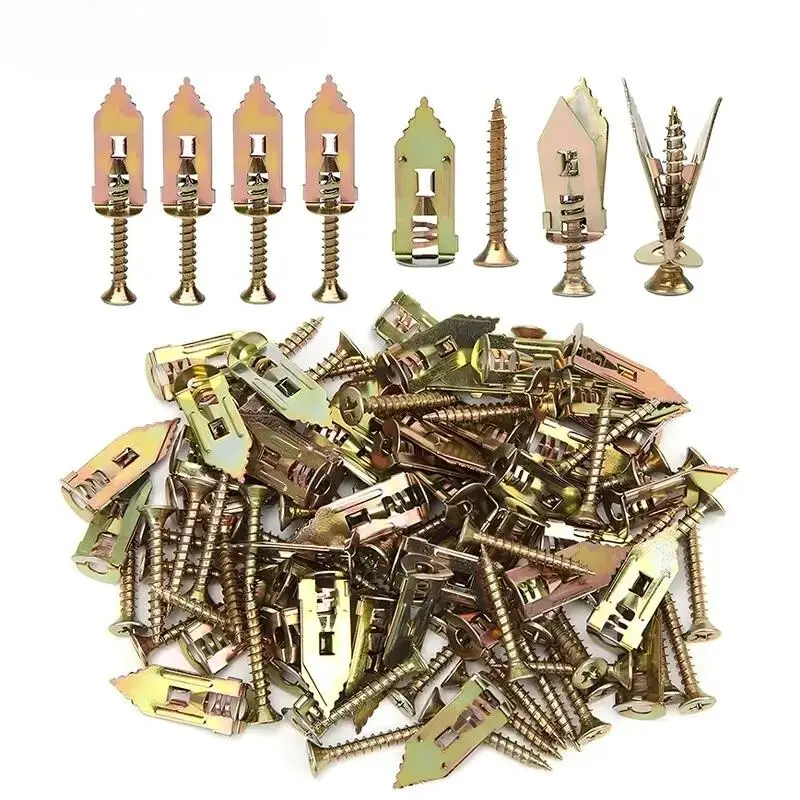 120pcs Heavy-Duty Zinc-Plated Metal Drywall Anchors & Keyless Screws Fasteners, Corrosion-Resist Easy-Application Hollow Home Hardware for TV, Cabinet Fixing, with Mini Fridge Can Mount