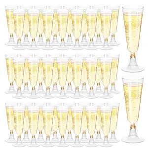 100Pcs 5OZ Plastic Champagne Flutes,Disposable Plastic Clear Champagne Wine Cup glasses, for Babyshower Party Wedding Cocktail Cups