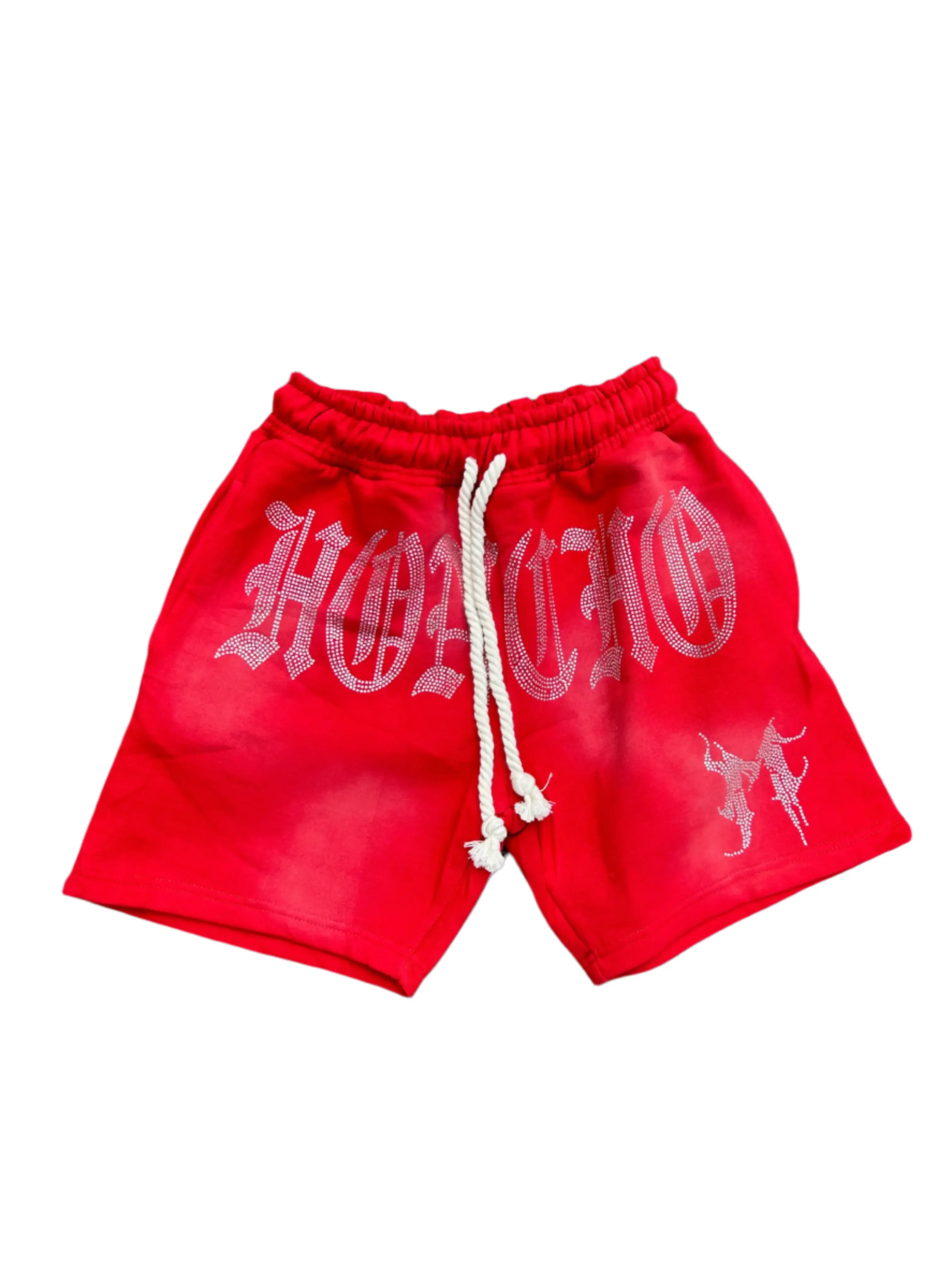 Red Rhinestone Mesh Shorts