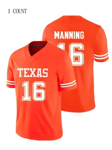 Texas No. 16 American Football Jersey, Breathable Sweat-Wicking Short Sleeve Pullover, Unisex Casual Wear for All Seasons